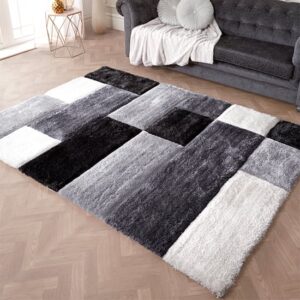 Blocks Polyester 120x170cm 3D Carved Rug In Grey