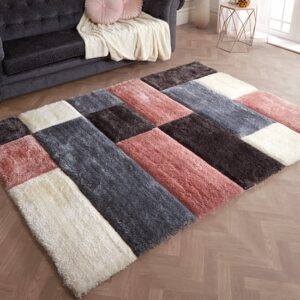 Blocks Polyester 160x225cm 3D Carved Rug In Blush